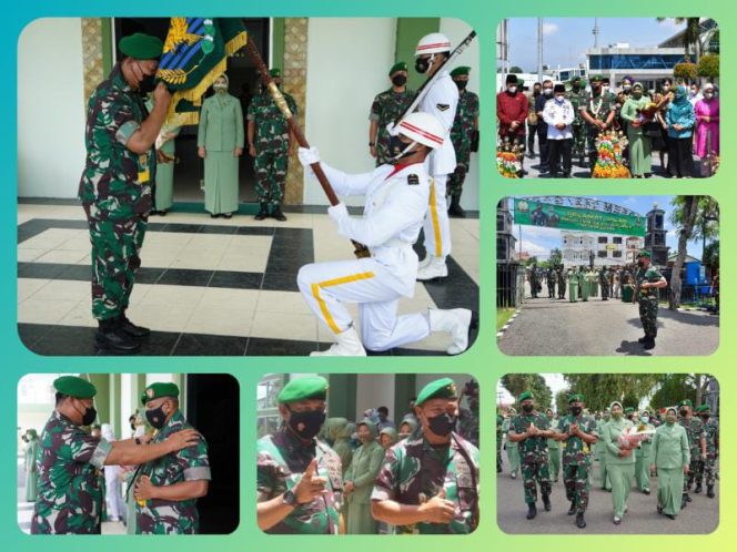 Danrem 042/Gapu Brigjen TNI Supriono, S.IP, M.M., beserta Isteri disambut Pejabat Korem 042/Gapu, bertempat di Makorem 042/Gapu, Jambi, Rabu (16/2/2022). FOTO : PENREM 042/GAPU