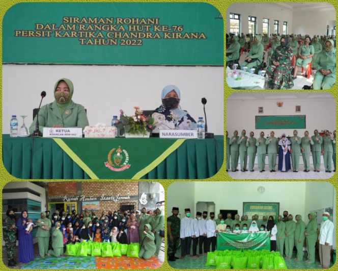 HUT Persit ke-76 Tahun 2022, Ketua Persit KCK Koorcab Rem 042 PD II/Sriwijaya Ny. Wiwik Supriono bersama pengurus menggelar ceramah agama dan kegiatan Baksos (FOTO/SRIWIJAYADAILY)
