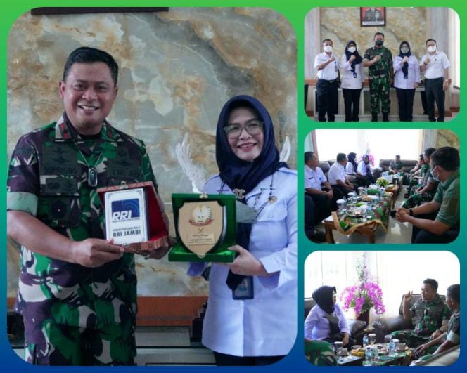 Foto Danrem 042/Gapu Brigjen TNI Supriono.,S.IP.,M.M., saat menerima audiensi Kepala LPP RRI Provinsi Jambi Ibu Rahma Juwita dan rombongan di ruang kerjanya, Jl Urip Sumoharjo, Kota Jambi.**