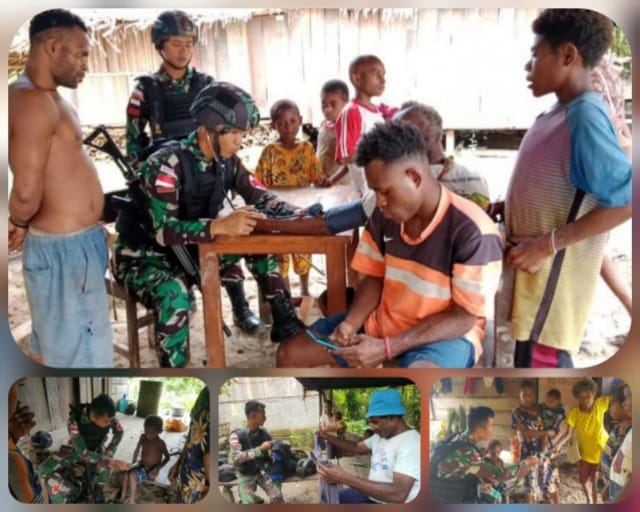 Satgas Yonif 143/TWEJ Bantu Tingkatkan Kesehatan Masyarakat Di Perbatasan Papua