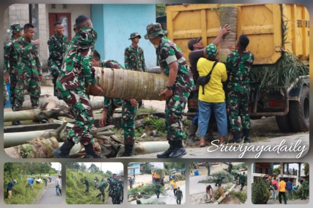 Prajurit Yonif 147/KGJ Melaksanakan Karya Bhakti Pembersihan Jalan  Bersama Warga Sekitar