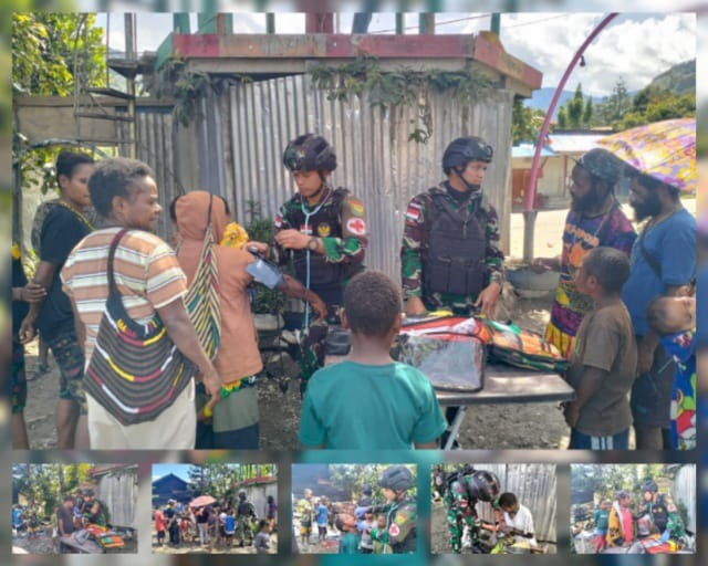 Keliling Kampung, Satgas Yonif Raider 142/KJ Lakukan Pelayanan Kesehatan (Pendam II/Sriwijaya).