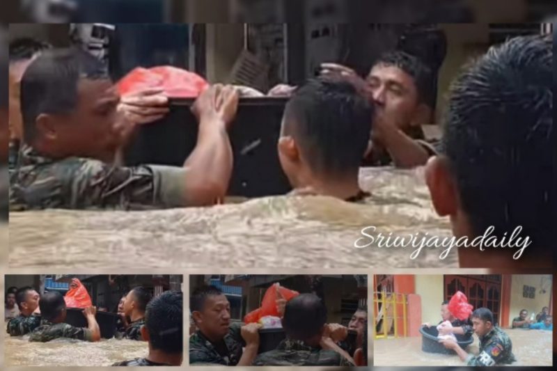 Terjang Banjir, Prajurit Di Manado Selamatkan Bayi Dengan Ember Cucian