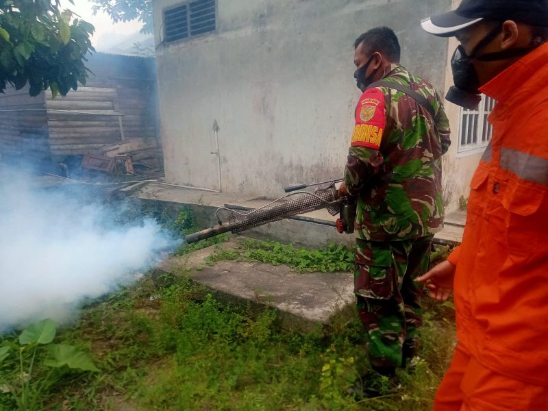 Cegah Demam Berdarah, Babinsa Tanjungsari Bantu Kegiatan Fogging Diwilayah Binaan/ FOTO : Istimewa