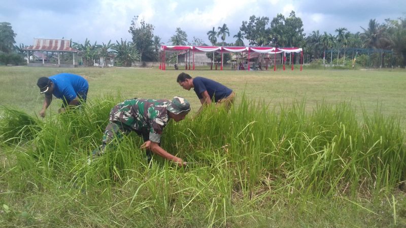 Babinsa Bersama Warga Petaling Jaya Bersihkan Lapangan Untuk Apel Gelar Karhutla/FOTO : Dok. Dimjbi