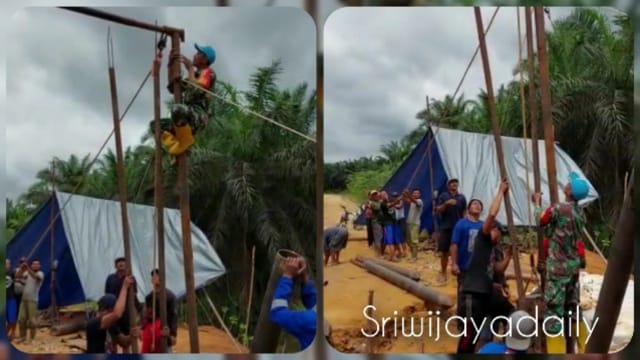 Babinsa Koramil 415-13/Sebapo dan Warga Bersinergi Bangun Jembatan Desa Bukit Mas/ Ist