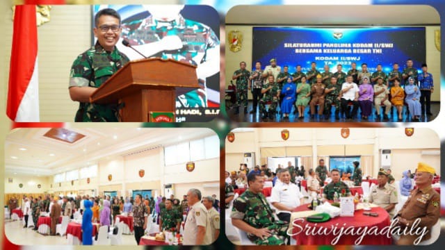 Panglima Kodam II/Swj Mayor Jenderal TNI Hilman Hadi, S.I.P., M.B.A., M.Han., melaksanakan silaturahmi dalam rangka Komunikasi Sosial (Komsos) dan Pembinaan Keluarga Besar TNI (KBT) Provinsi Sumatera Selatan TA. 2023 (Foto/Pendam II/Swj)