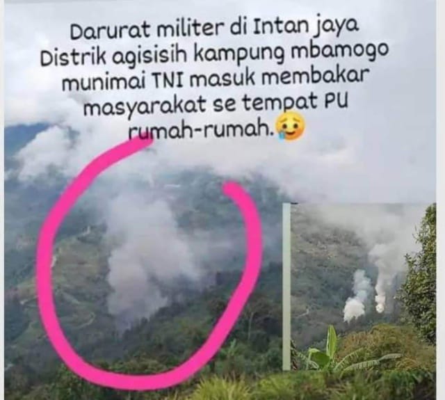 KST sebar HOAX atau berita bohong sekaligus fitnah dengan menebar berita pelaku pembakar honai tersebut disebut prajurit TNI, padahal mereka teroris alias KST sendiri yang membakarnya.(Dok/Pendam XVII/Cen)