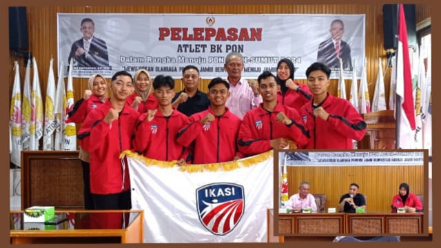 Ketum KONI Provinsi Jambi Budi Setiawan, SP., MM melepas sAtlet Anggar untuk mengikuti Babak Kualifikasi Pekan Olahraga Nasional (BK PON) di Jakart (Red)