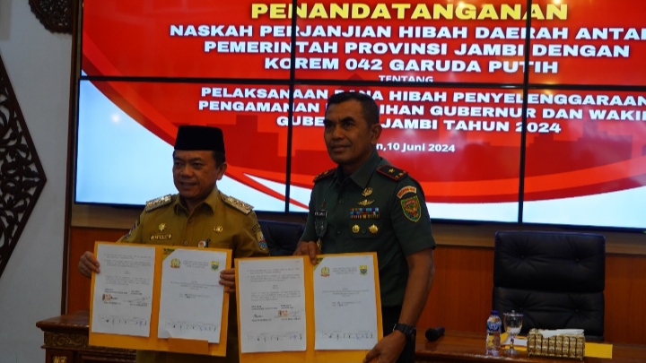 Danrem 042 Gapu dan Gubernur Jambi Tandatangani NPHD Pilkada Provinsi Jambi 2024/penremgapu