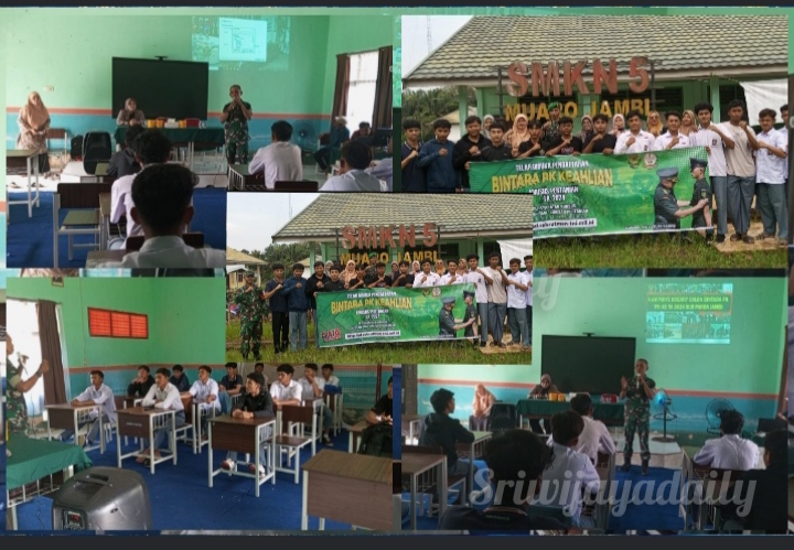 Foto: Danramil 415-01/Suak Kandis Kapten Inf Kusnaidi, menggelar kampanye kreatif di SMKN 5 Muaro Jambi, Desa Puding, Kecamatan Kumpeh, Kabupaten Muara Jambi