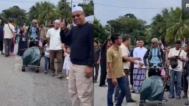 Dua pria asal Malaysia, Mohamad Al Bukhari Ellia (26) dan Mohamad Azizul Abdullah (34), mencuri perhatian publik dengan perjuangan mereka yang luar biasa/ FOTO: Dok Tribun Jatim