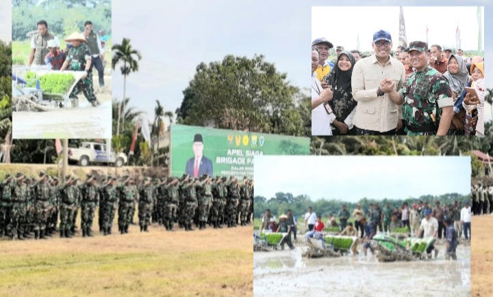 Danrem 042/Gapu Brigjen TNI Heri Purwanto, S.E., M.Sc., bersama Wamentan Sudaryono, B.Eng., M.M., MBA., melaksanakan Apel Siaga Brigade Pangan di Kecamatan Batin XXIV, Kabupaten Batang Hari, Provinsi Jambi, Kamis, 12 Desember 2024./Dok. Penrem Gapu