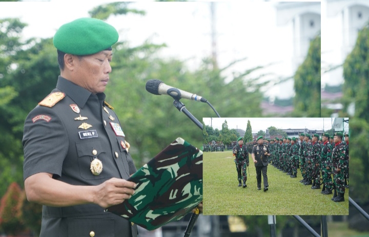 Danrem 042/Gapu Brigjen TNI Heri Purwanto, S.E., M.Sc., upacara peringatan Hari Juang TNI AD 2024/Penrem Gapu/Sriwijayadaily
