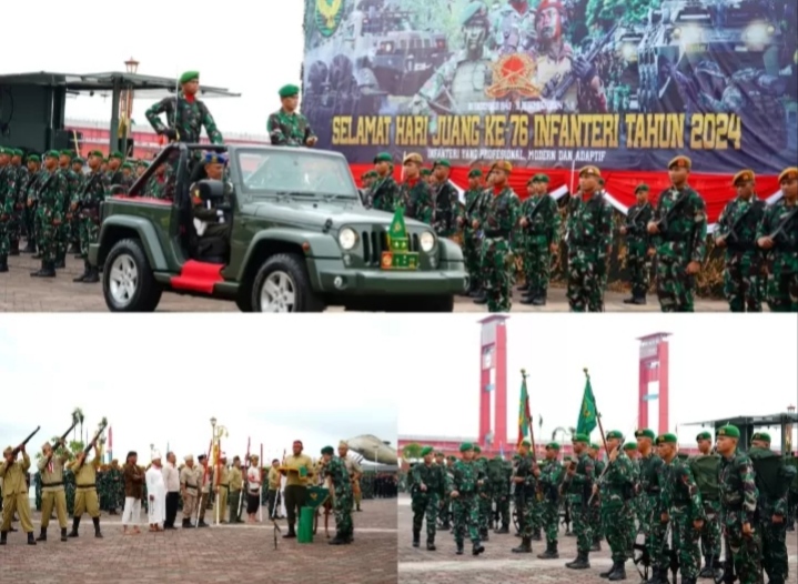 Pangdam II/Sriwijaya, Mayjen TNI M. Naudi Nurdika, memimpin puncak peringatan Hari Juang ke-76 Infanteri Tahun 2024 di Pelataran Benteng Kuto Besak, Palembang, Kamis (19/12/2024)/sriwijayadaily
