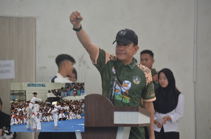Danrem 043/Gatam Brigjen TNI Rikas Hidayatullah, S.E., M.M., secara resmi membuka Liga Pelajar Taekwondo Danrem Cup 2024 pada Minggu, 22 Desember 2024/Penrem Gatam
