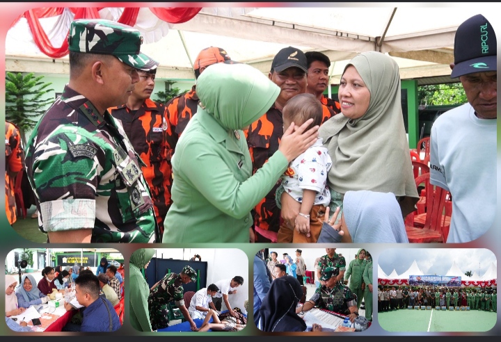 FOTO: Dandim 0419/Tanjab, Letkol Arm Dwi Sutaryo, S.E., M.Han., beserta isteri saat meninjau Bakti Sosial Kodim 0419/Tanjab dalam HUT ke-80 TNI/Red